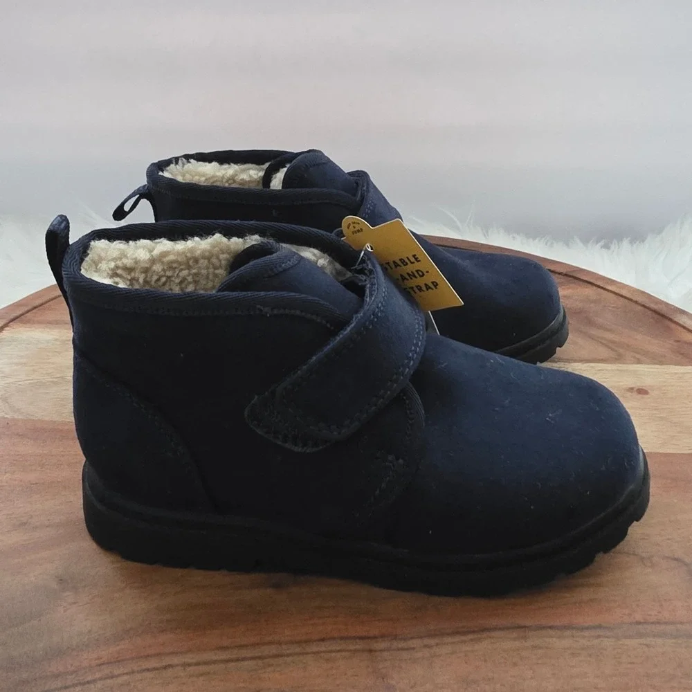 Cat & Jack Ankle Boots Toddler 10 Navy New Faux Fur Hook and Loop Magnus